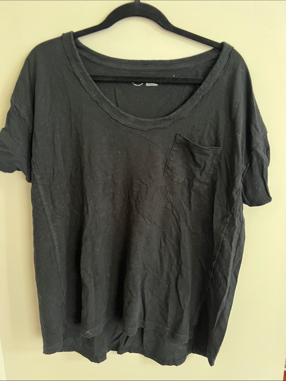 aerie Black Short-Sleeve Pocket Tee, oversized, Size S